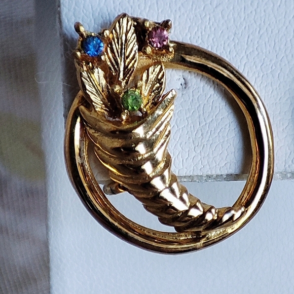 CORNUCOPIA Thanksgiving Vintage Demi Parure Pastel Stone Gold Brooch Earrings - Picture 3 of 7